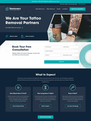 Tattoo Removal Landing Page Template - removery.com