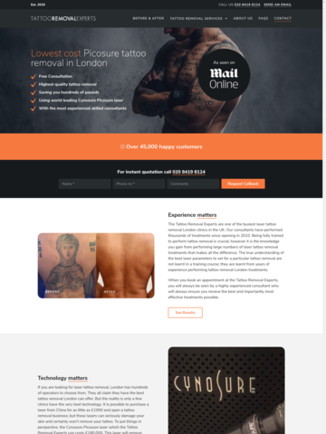 Tattoo Removal Landing Page Template - tattooremovalexperts.co.uk