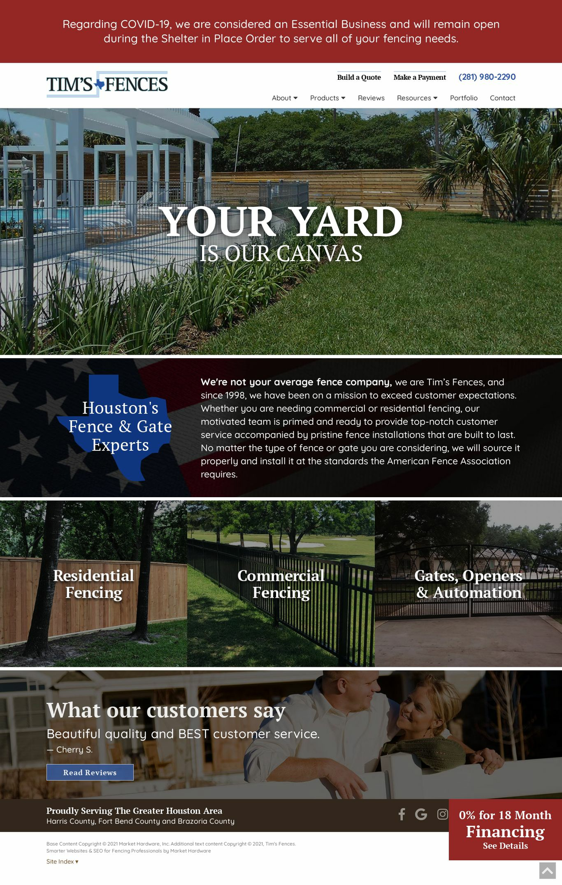 Landing Page Template for Fence Installation - timsfences.com