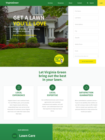 Lawn Care Landing Page Template - virginiagreen.com